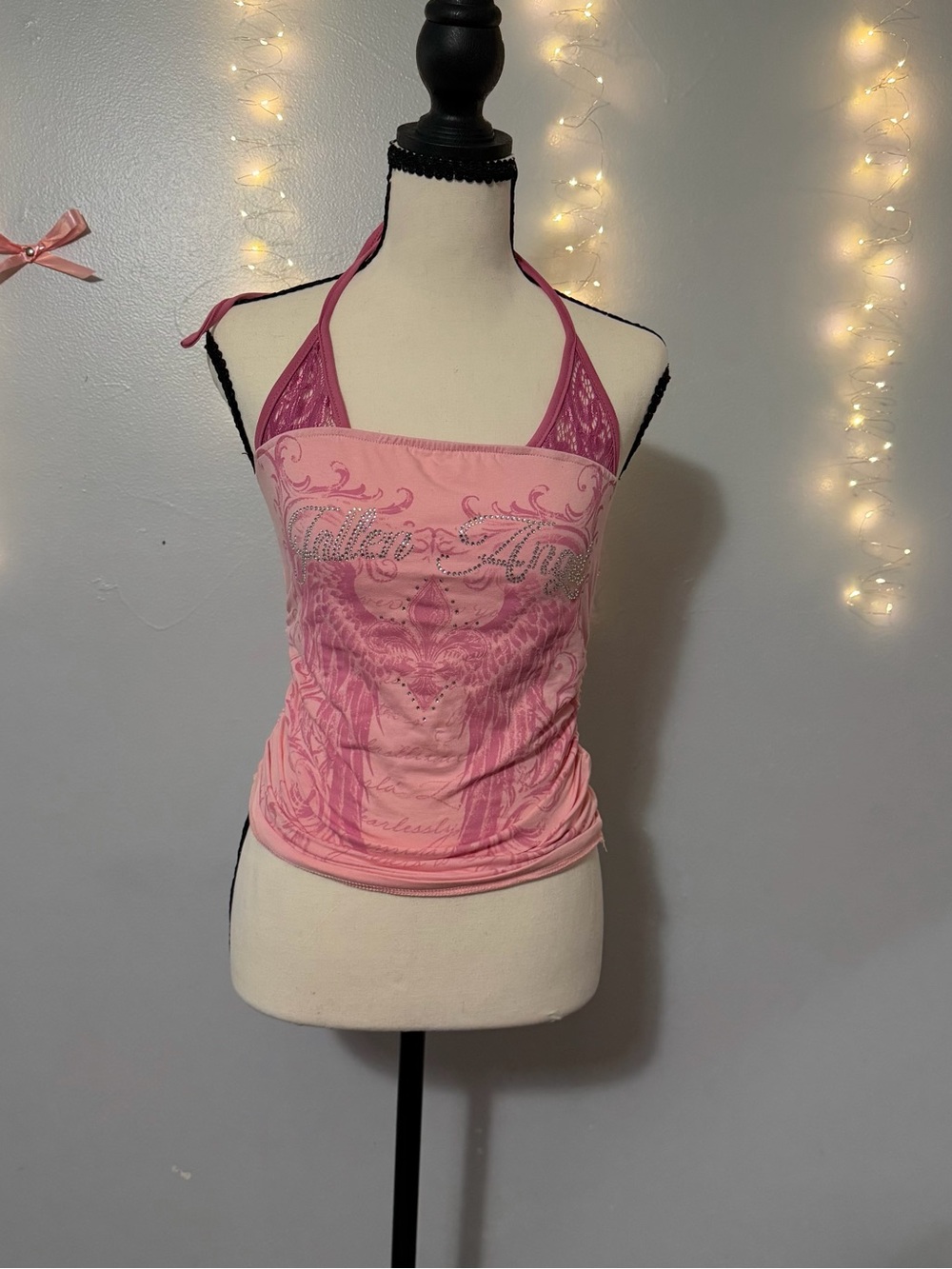 Pink Graphic Halter Tank Top